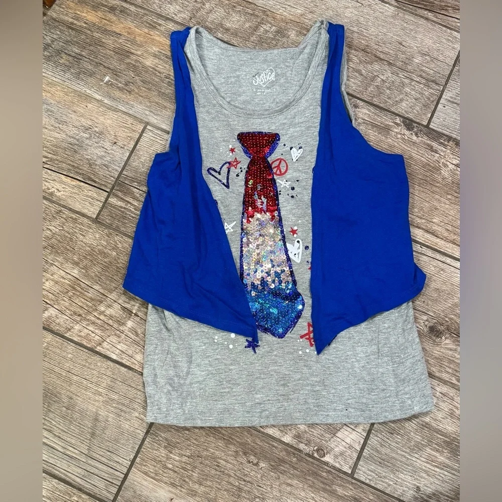 Justice Blue and Gray Layered Tank Top